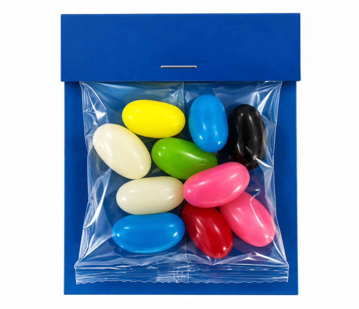 Branded card with Jelly bean bag
