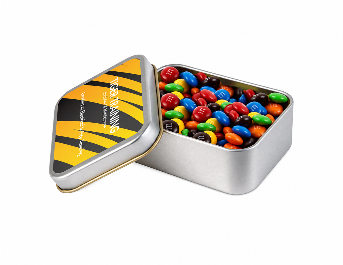 M&M in Silver Rectangular Tin